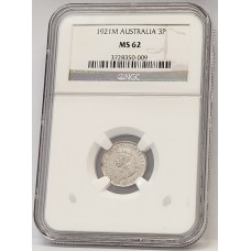 AUSTRALIA 1921 . THREEPENCE . NGC MS62